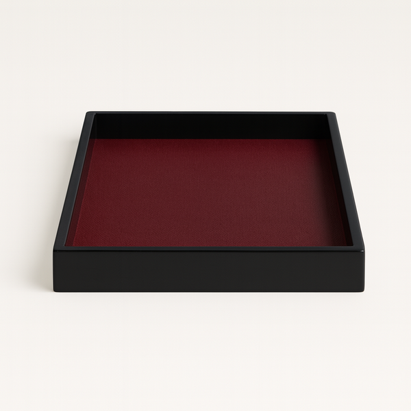 Savannah Wood/Rattan Square Tray - Black