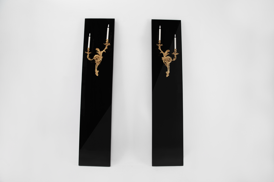 Fragments of History - Lacquered and Gilt Sconce Art Panel - Pair