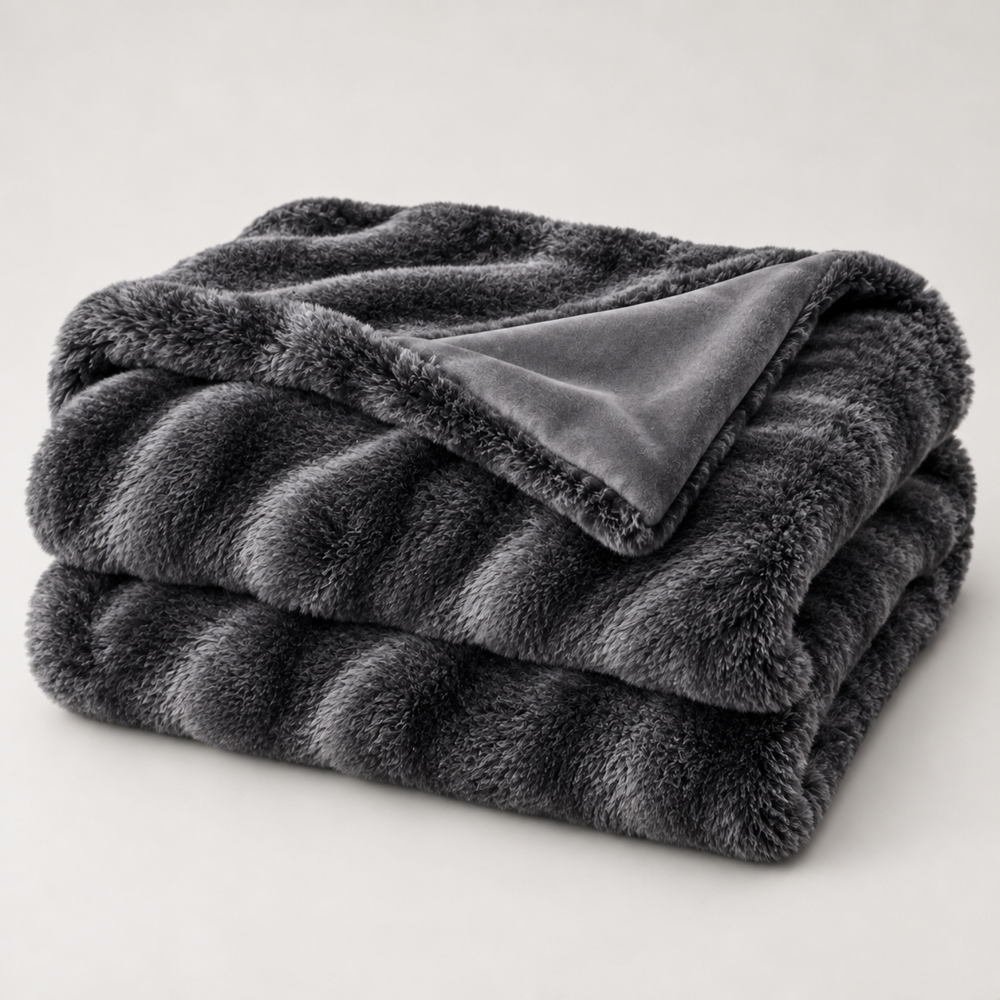 Grey Bunny Faux Fur Throw