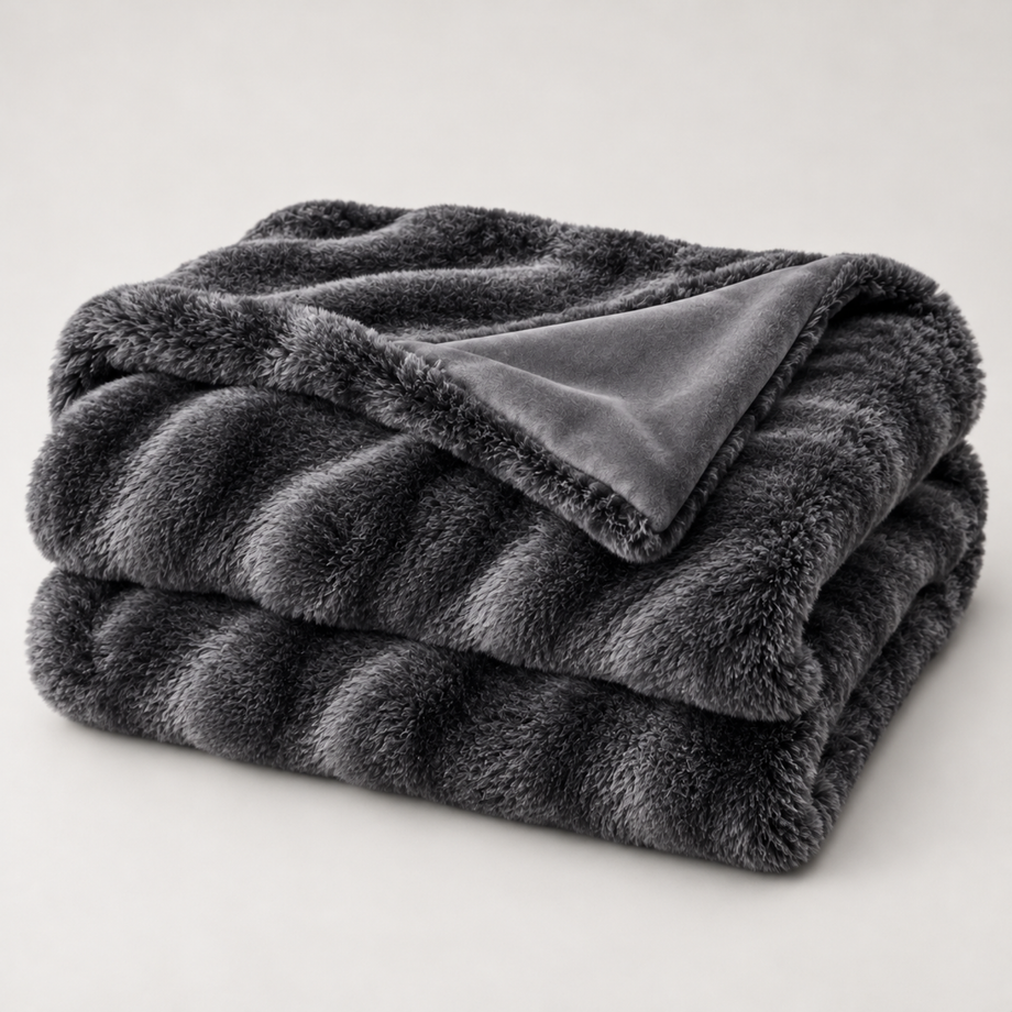 Grey Bunny Faux Fur Throw