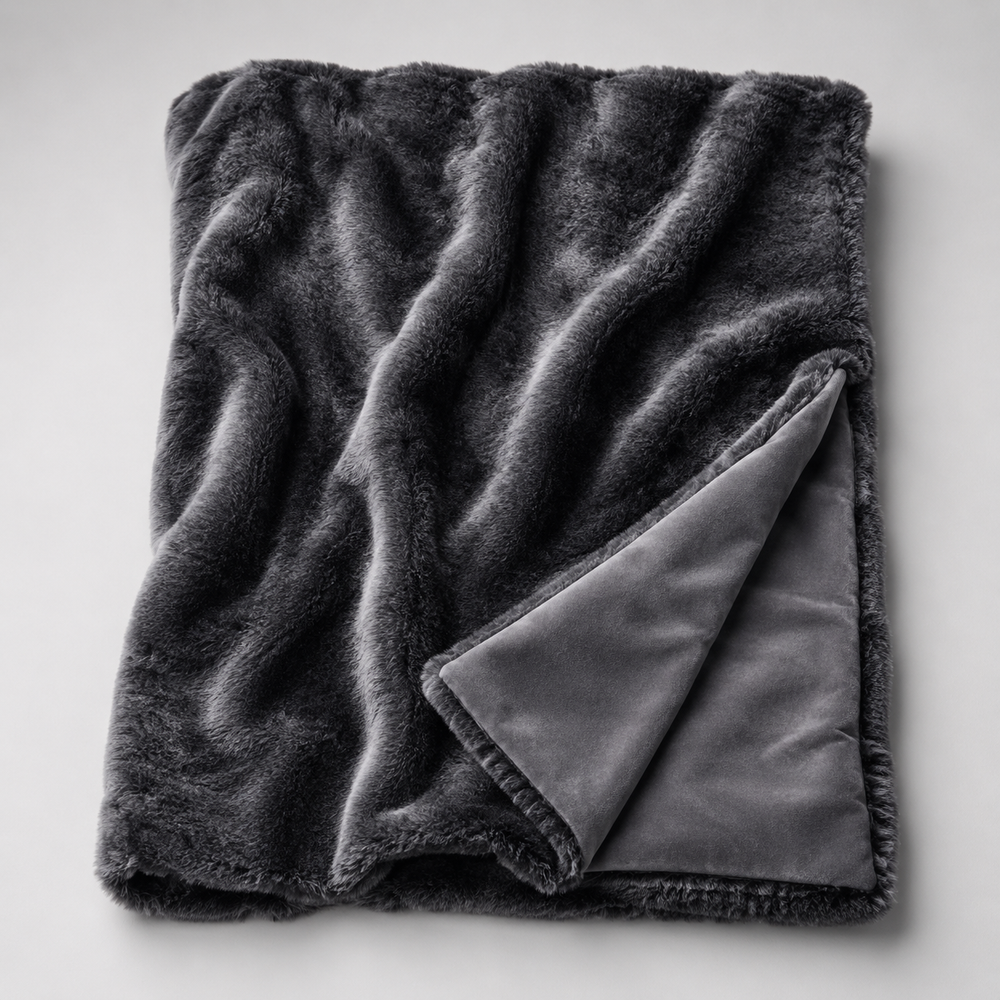 Grey Bunny Faux Fur Throw