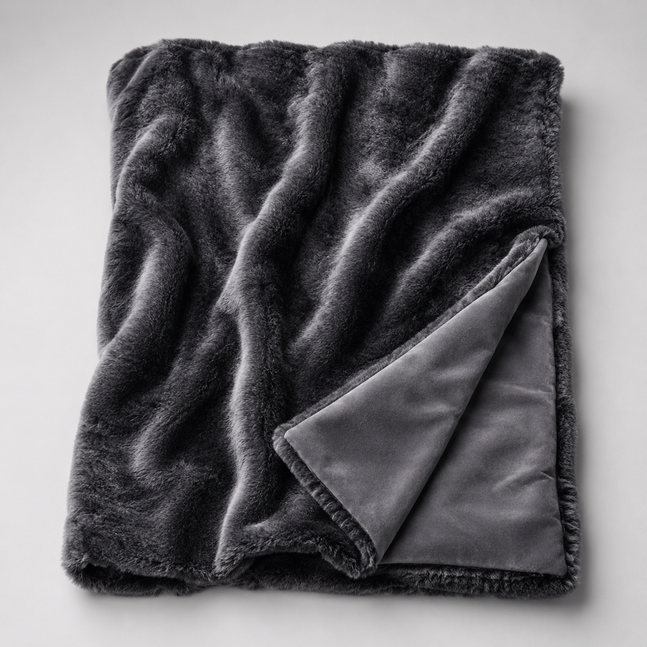Grey Bunny Faux Fur Throw