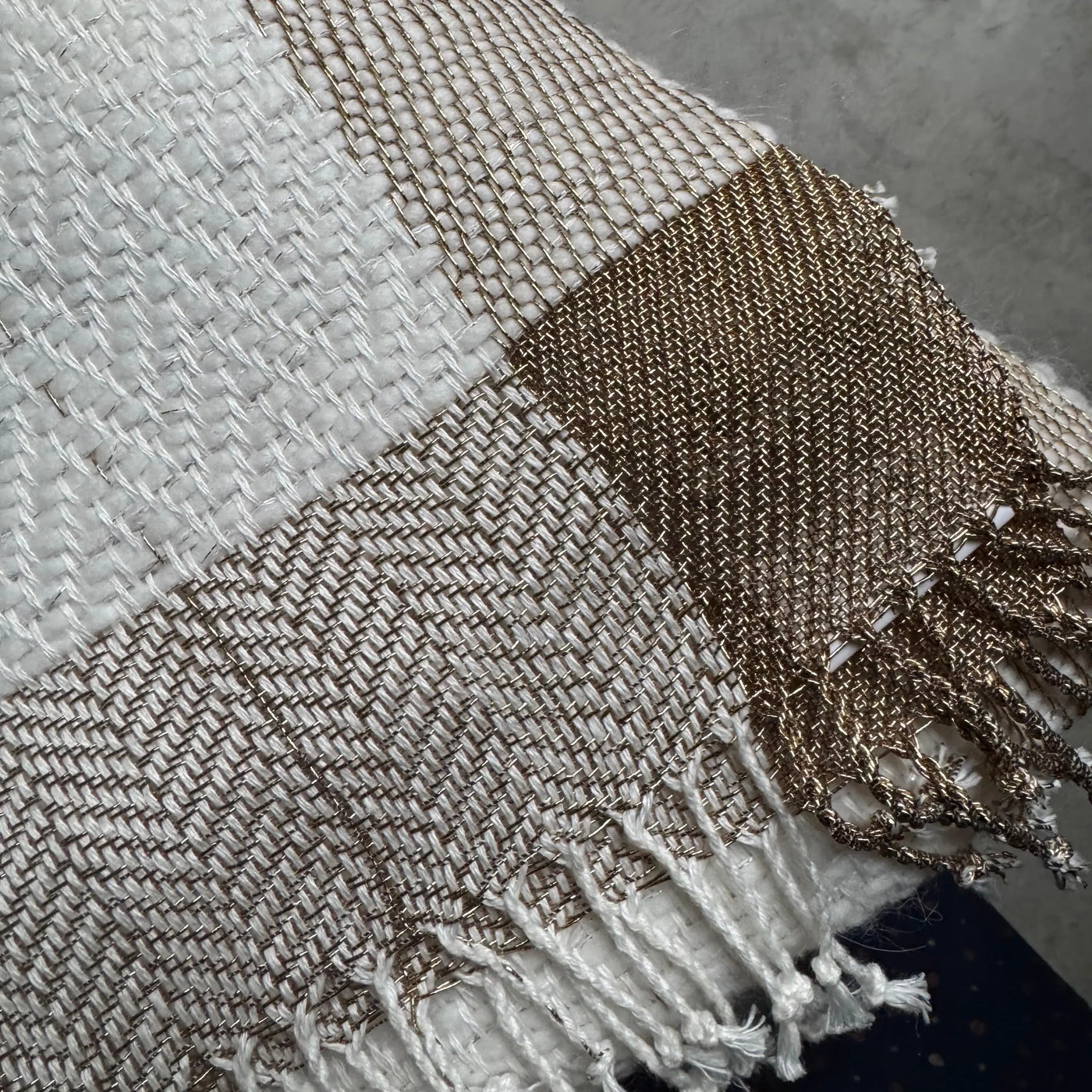 Linen Alpaca Throw in White and Gold