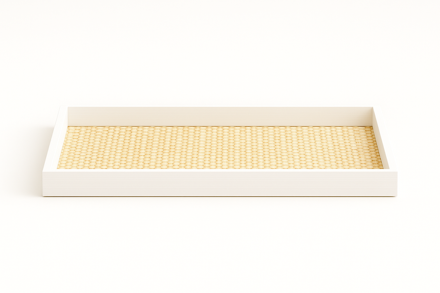 Savannah Wood/Rattan Rectangle Tray - White / Natural