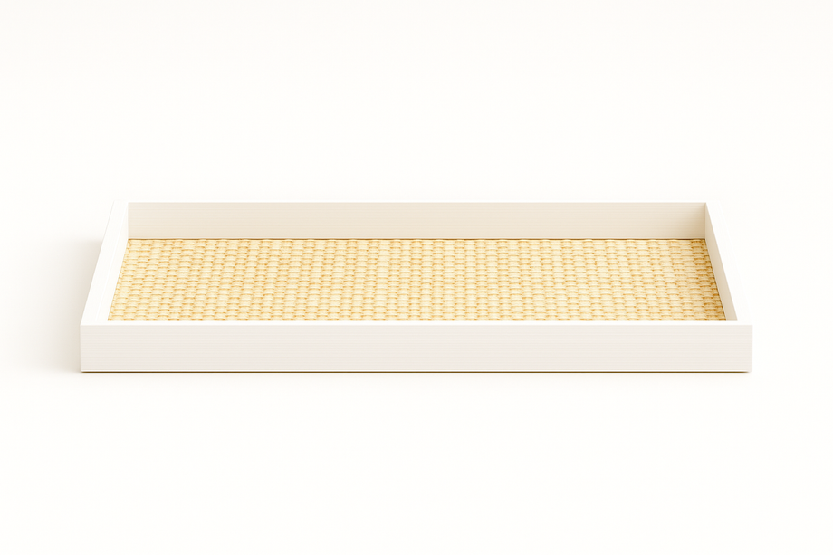 Savannah Wood/Rattan Rectangle Tray - White / Natural