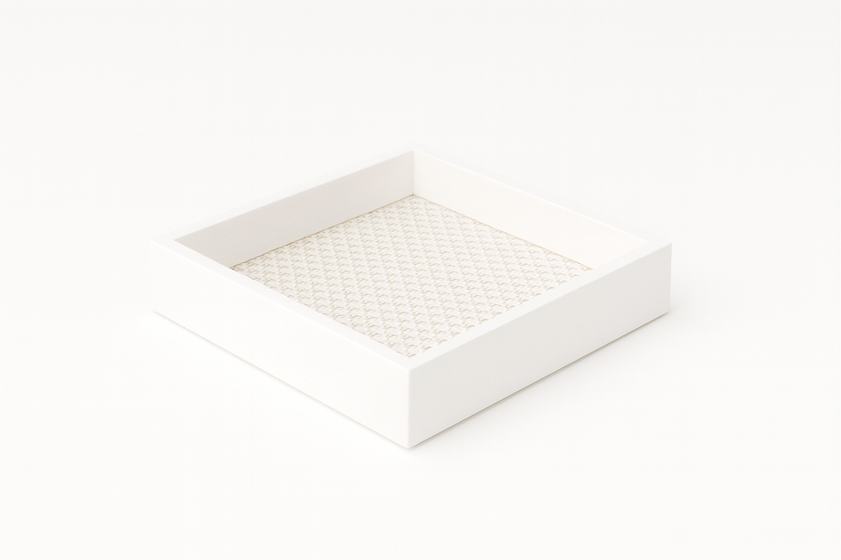 Savannah Wood/Rattan Square Tray - White