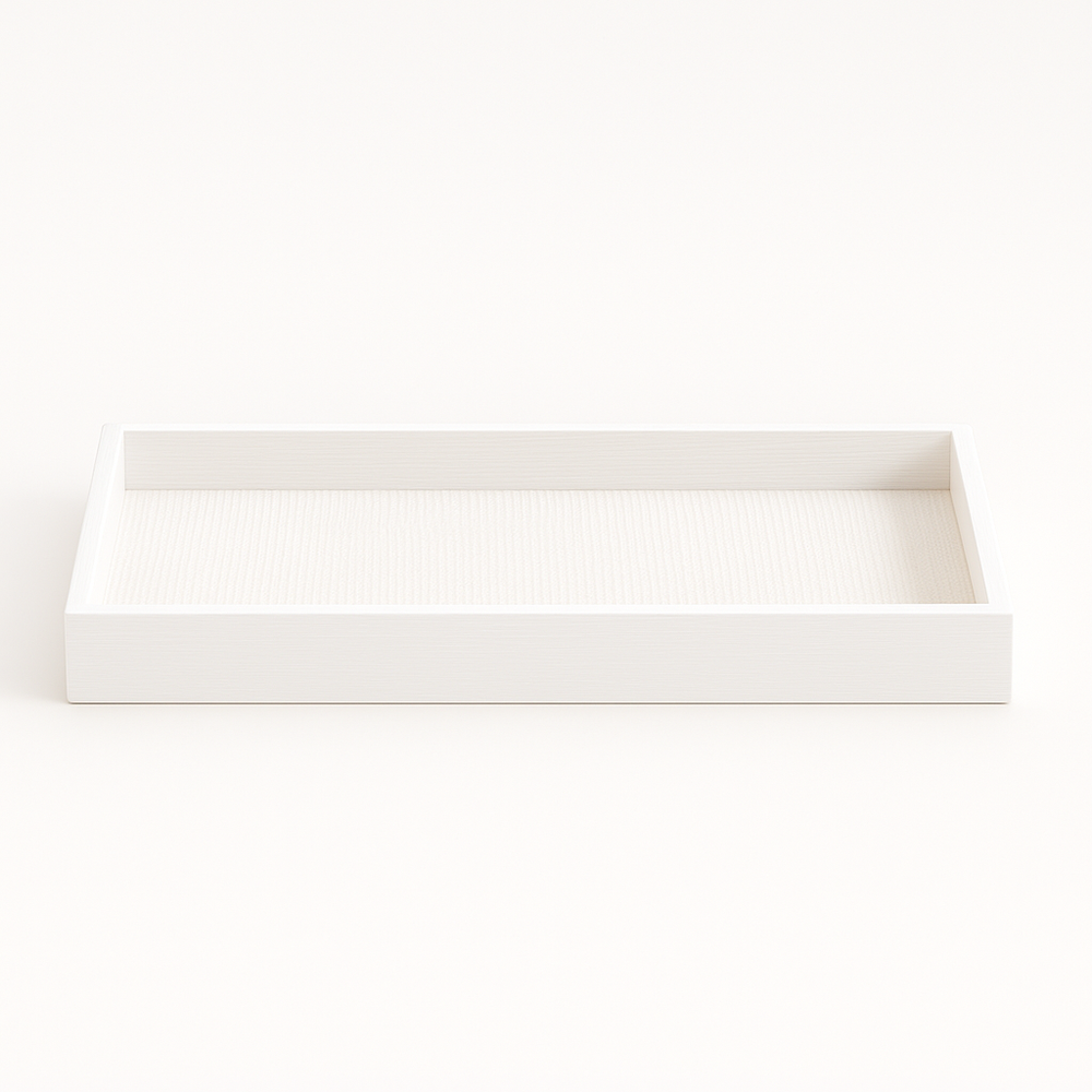 Savannah Wood/Rattan Tray Rectangle - White