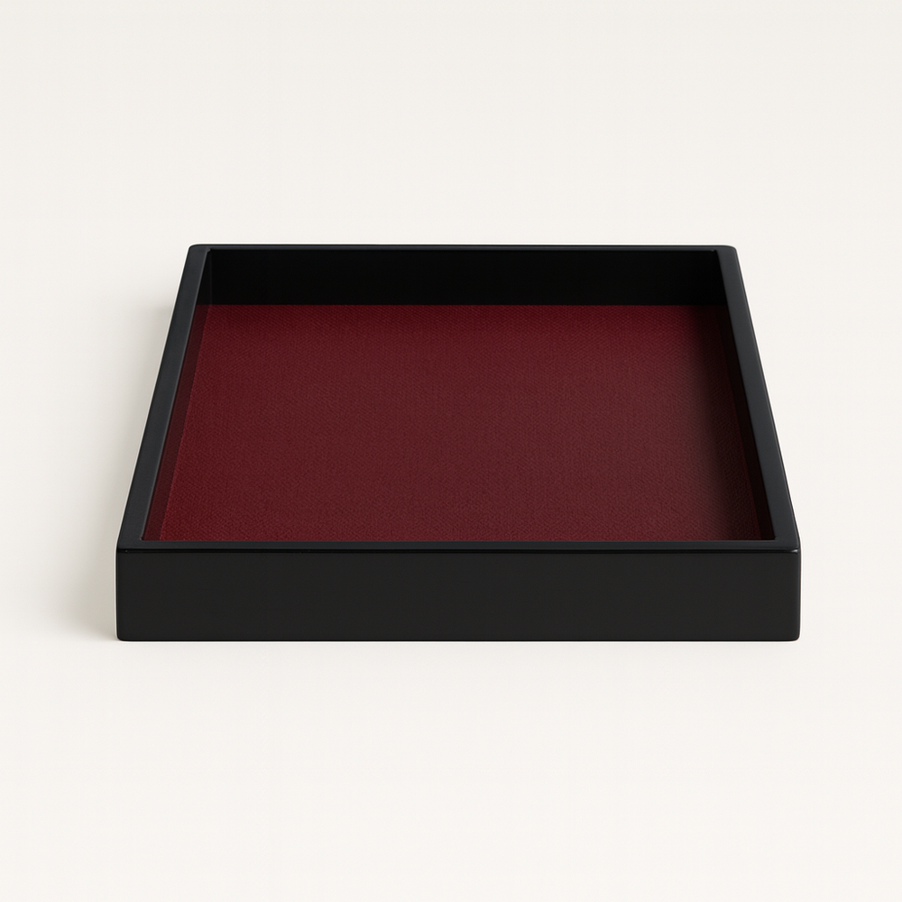 Savannah Wood/Rattan Square Tray - Black