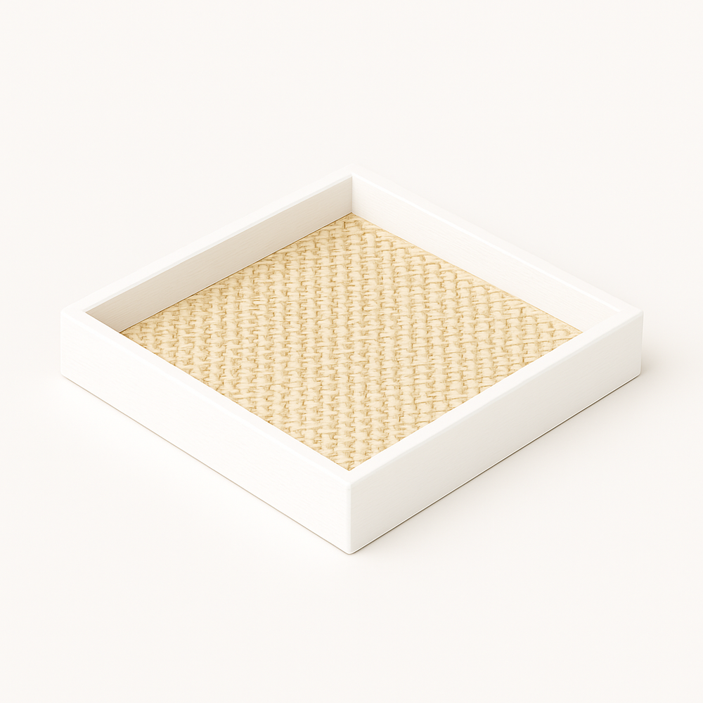 Savannah Wood/Rattan Square Tray - White / Natural