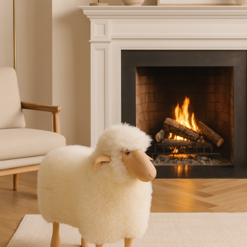 Sheep Stool, White Curly