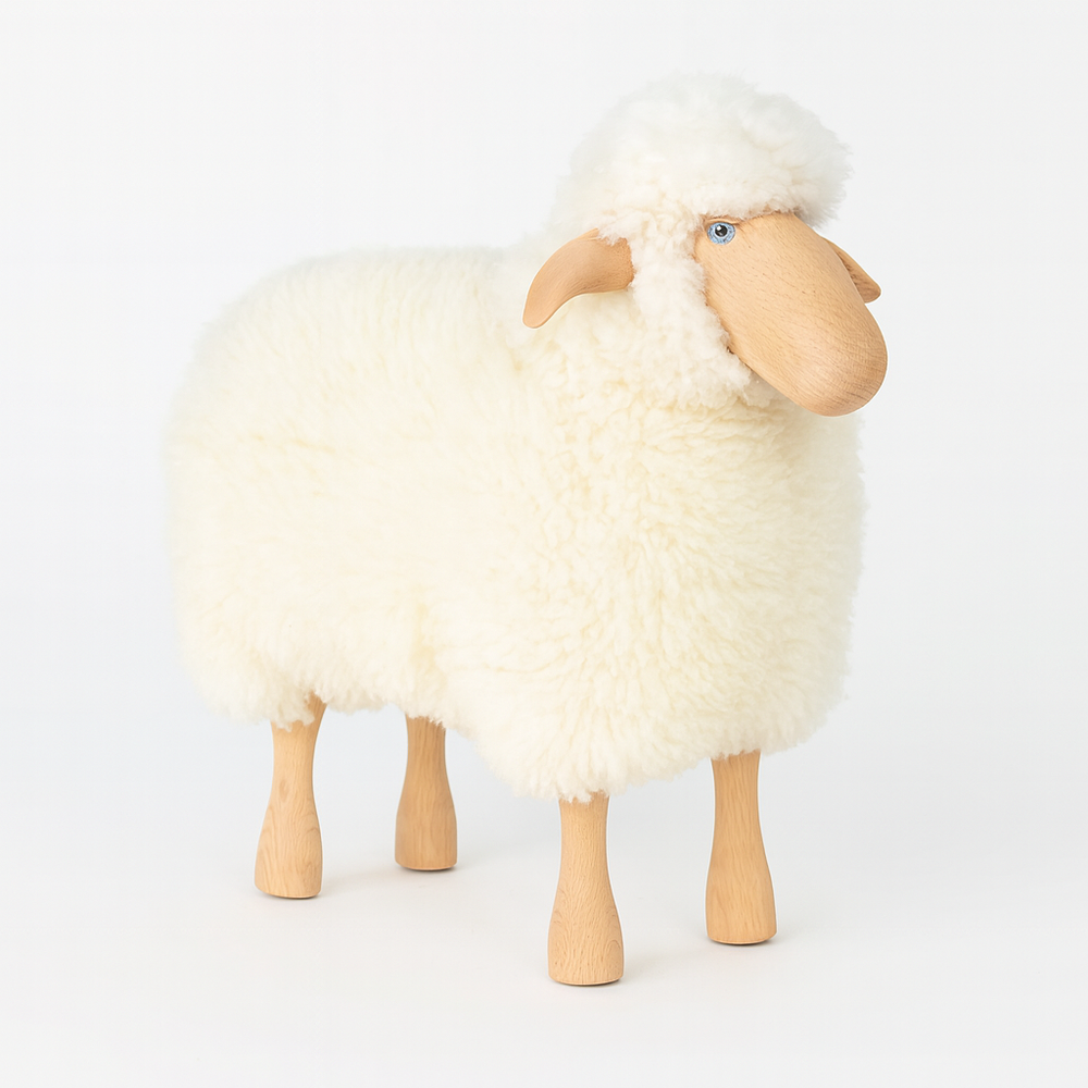 Sheep Stool, White Curly