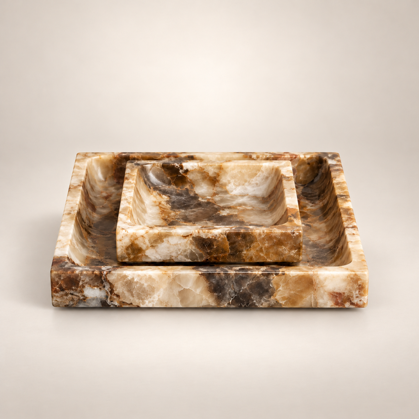 Square Marble Tray, Alabaster Tabac