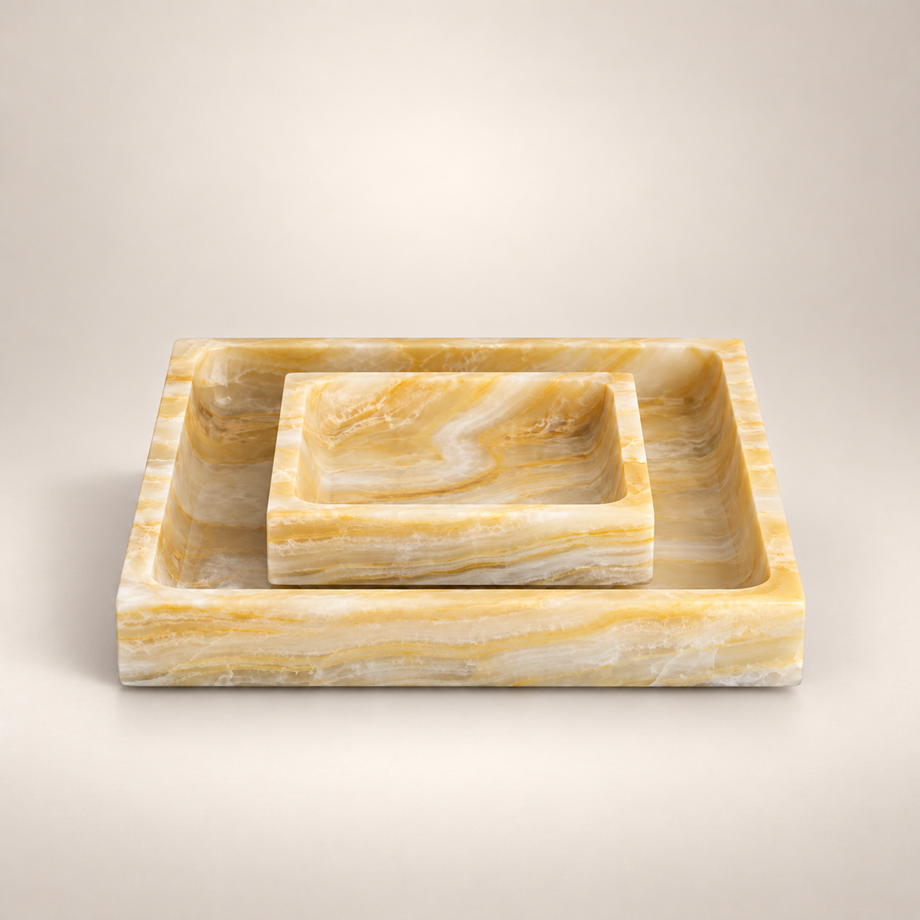Square Marble Tray, Onyx Miele
