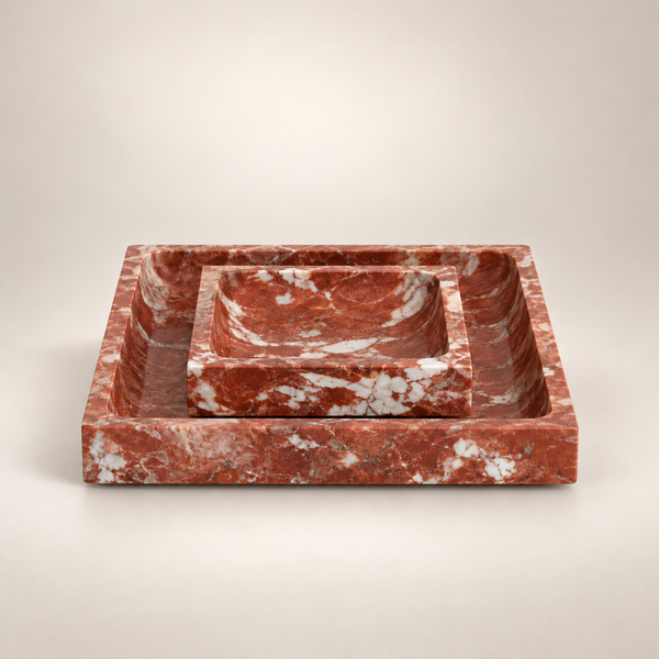 Square Marble Tray, Rosso Francia