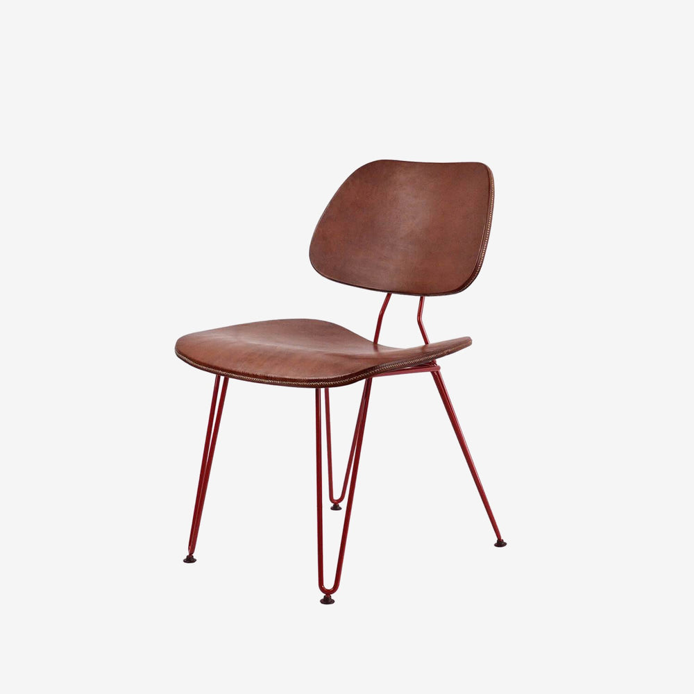 Chair Nordic Red Iron & Brown Leather