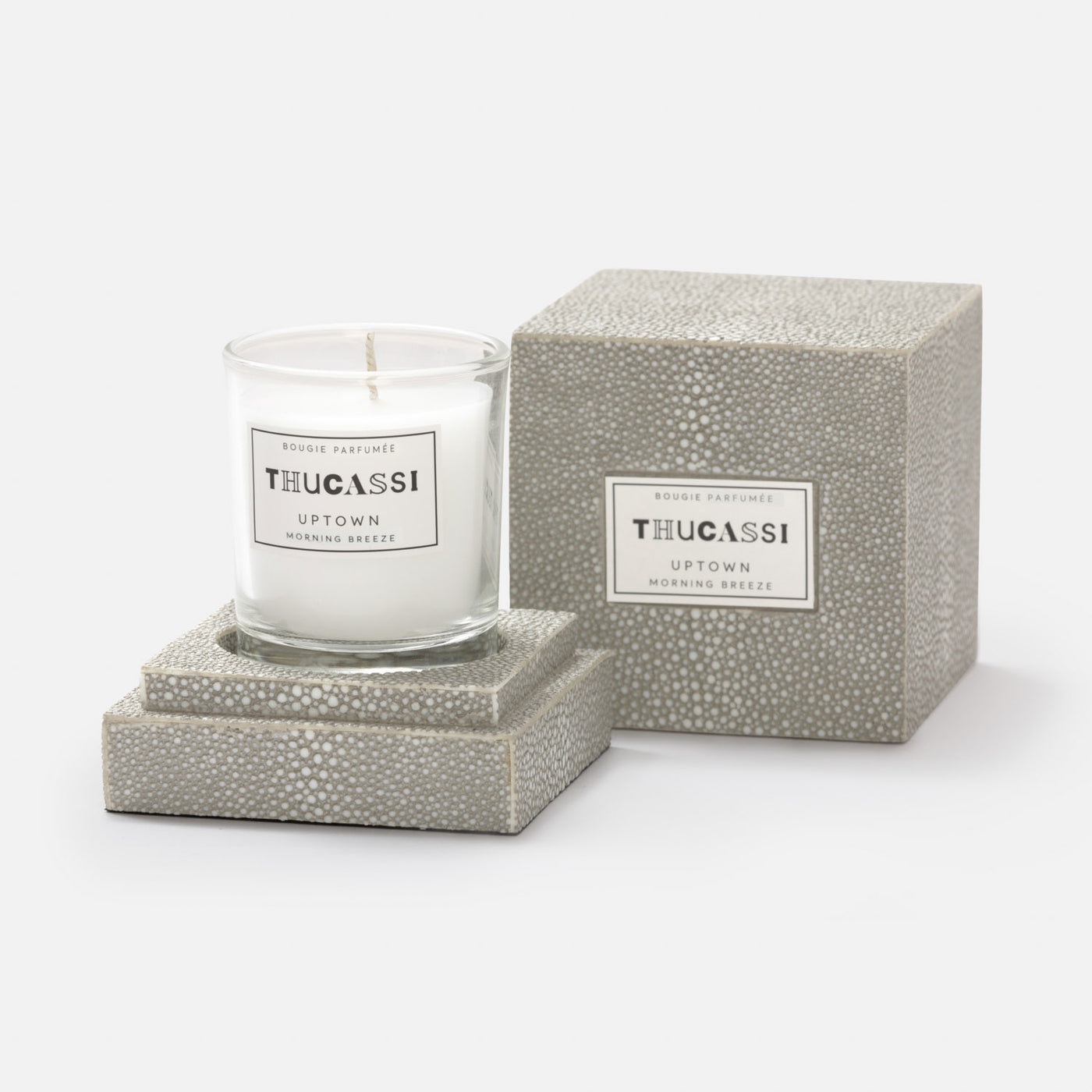 Uptown Candle, 2oz w/ Faux Shagreen Box & Tray